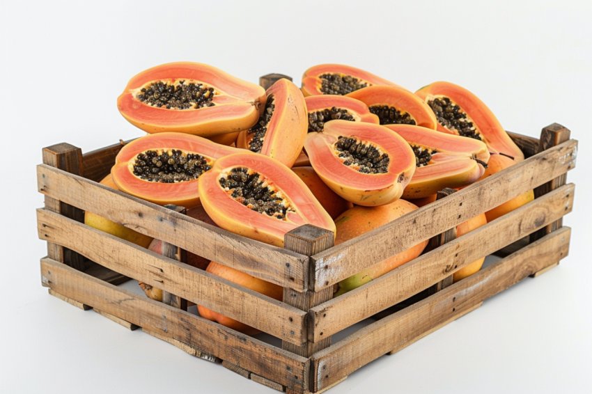 Chitrmela a fruit crate of papayas isolated in white background  d865e3fd 4199 48b2 abf6 79dff2850bb3 1