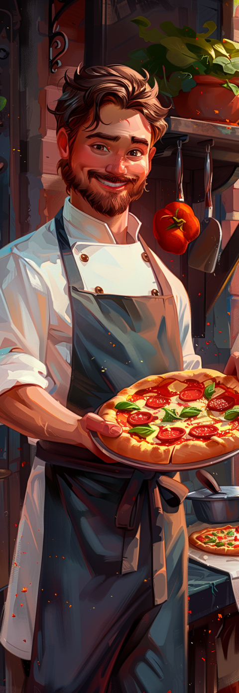 Chitrmela cartoon illustration of a chef ready to cook pizza in  f1604e10 d15e 466b 9c86 3761443483a5 3