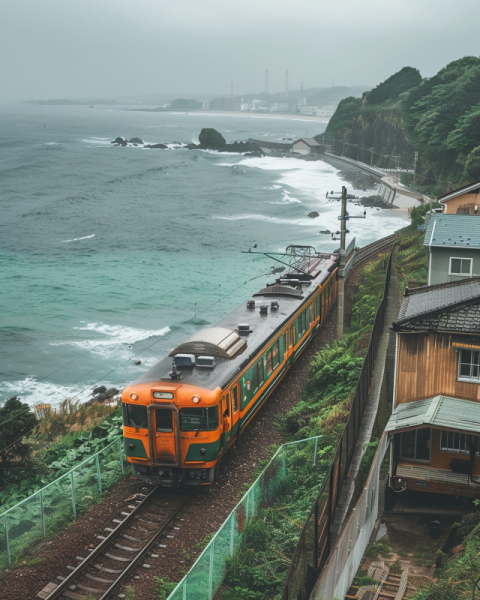 Chitrmela a train on the tracks near a building and the ocean in 54f1ab1f f0aa 4d26 a32e b70e424c8ad1 0