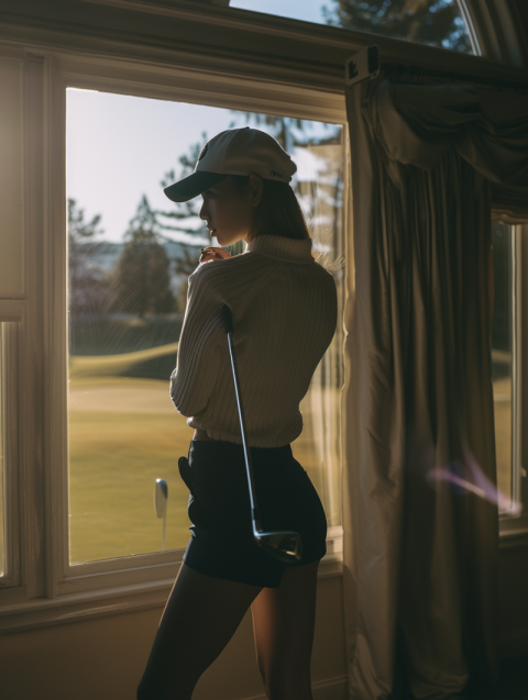 Chitrmela A female golfer in golf attire hypebeast near a window 476e72ce 2e1a 470e 8d3b c4faca8ea081 3