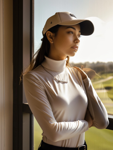 Chitrmela A female golfer in golf attire hypebeast near a window 476e72ce 2e1a 470e 8d3b c4faca8ea081 0