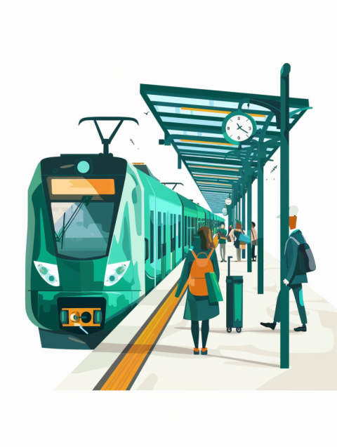 Chitrmela modern railway platform passengers flat vector illustr 01685bf3 830f 4cda 8099 91d802fb0689 0