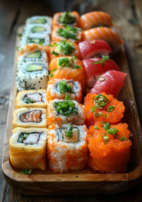 Chitrmela Side view mix sushi rolls on a tray with ginger and wa 9b8cdf88 db52 46b9 b7ba 9a34a9fffffa 1