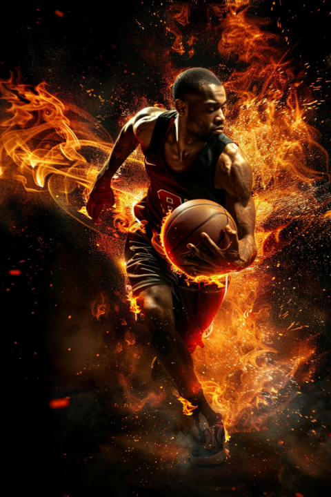 Chitrmela Basketball player with a flaming ball on a black backg 0f6bb203 36fb 4bdf 91f5 8b8013e316ea 1