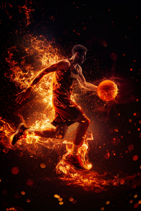 Chitrmela Basketball player with a flaming ball on a black backg 0f6bb203 36fb 4bdf 91f5 8b8013e316ea 2