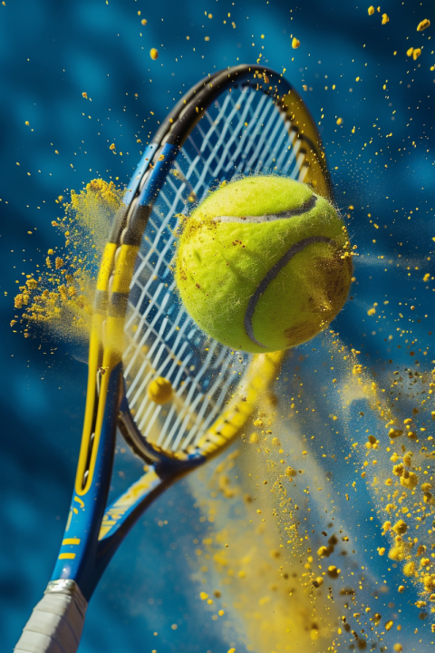 Chitrmela macro detail of a yellow tennis ball hitting a racket  0f97418b a92f 4ea5 af11 e61c8077693d 1