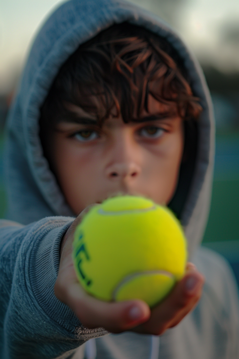 Chitrmela teen in hoodie tennis ball on the left hand in front o c5d54563 9a18 4cdf 81a0 d9caeddc0cda 0