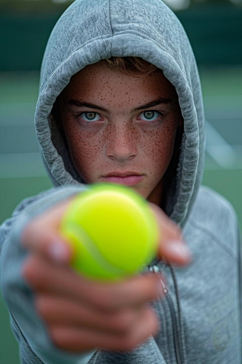 Chitrmela teen in hoodie tennis ball on the left hand in front o c5d54563 9a18 4cdf 81a0 d9caeddc0cda 3