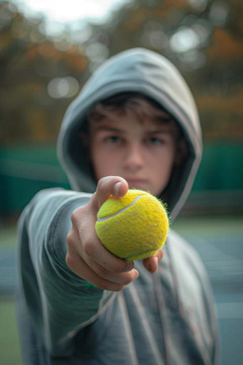 Chitrmela teen in hoodie tennis ball on the left hand in front o c5d54563 9a18 4cdf 81a0 d9caeddc0cda 2