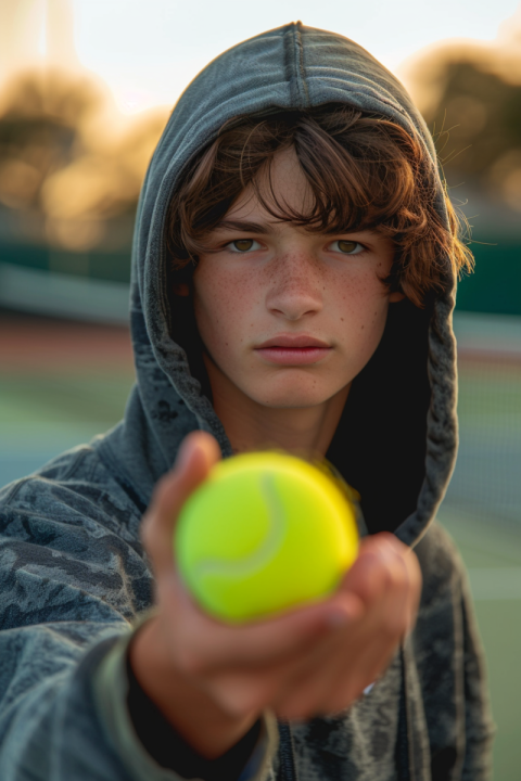 Chitrmela teen in hoodie tennis ball on the left hand in front o c5d54563 9a18 4cdf 81a0 d9caeddc0cda 1