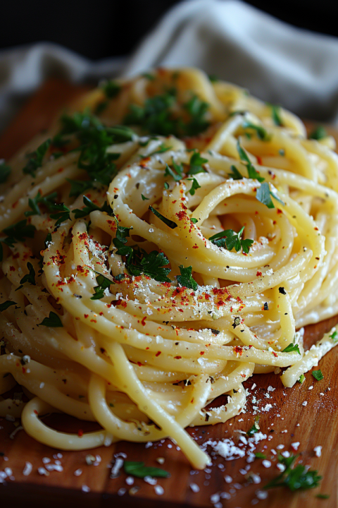 Chitrmela close up of spaghetti with parsley in the style of lig 922a9674 698c 4cc5 be97 7fde5c175072 3