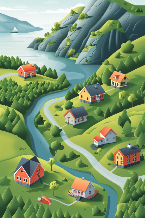 Chitrmela simple isometric illustration of an norvegian landscap a258a82f f9f2 4ae3 9b8f 9691432f3881 3