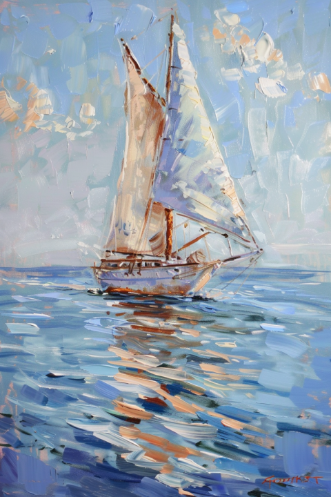 Chitrmela An oil painting of a sailboat on still ocean water wit b39a9de1 c089 4388 8928 eaf23a28ac13 3