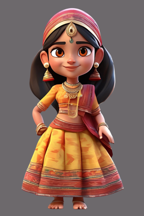Animated Young Girl in Vibrant Cultural Dress