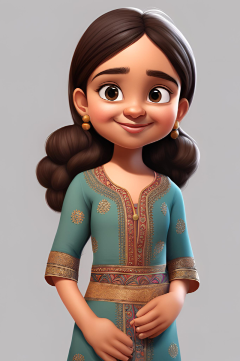 3D young Indian girl in traditional attire