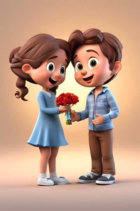 Boy Proposes to Girl with bouquet