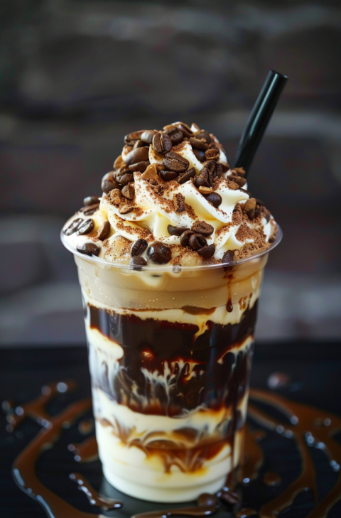 Chitrmela cookie dough iced coffee in a small cup in the style o ee763652 8a47 442f 8523 f4990d5b7ba4 3