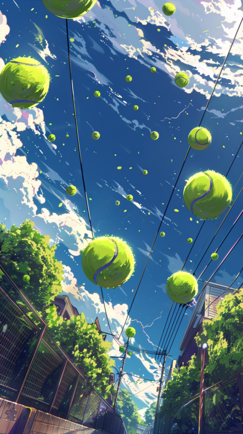 Chitrmela create an anime style image of tennis balls flying thr 195ac433 bba7 4c8b ba64 8a4758bc4750 3