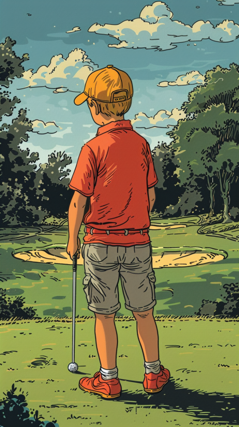 Chitrmela a boy playing golf at a country club in the style of a 4ff9d557 34a2 4a44 b78b 7601980c6ca9 2