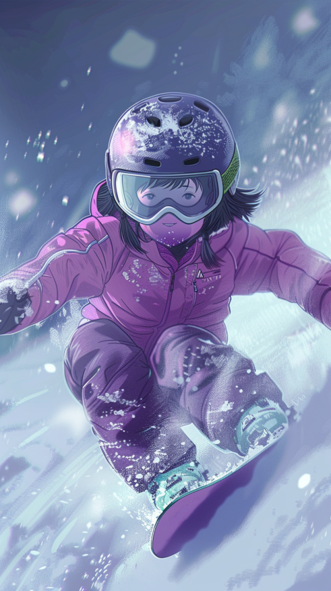 Chitrmela A skiing little girl on a snowboard wearing a pink and b449015a 6695 4e05 a1b1 0e4bb8027fa8 2