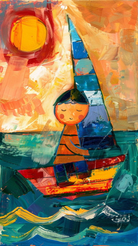 Chitrmela cute boy on a sailboat in subset painted by Maud Lewis 2d3b47d7 9ae4 446c 854c c9d572ead7b5 1