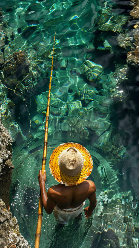 Chitrmela A Balinese fisherman stands waist deep in water while  fd7f9719 31cb 48c2 a7ba 1baa5cde4774 0