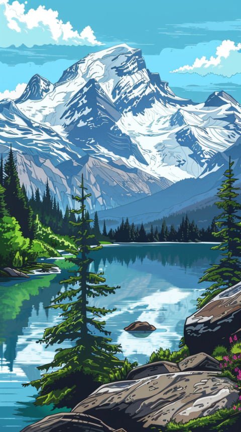 Chitrmela Mountains with beautiful lake and trees vector color a 2cc97a78 5220 4745 9fff c1c548e5fb00 1