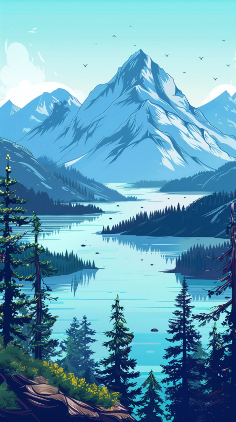 Chitrmela Mountains with beautiful lake and trees vector color a 2cc97a78 5220 4745 9fff c1c548e5fb00 2