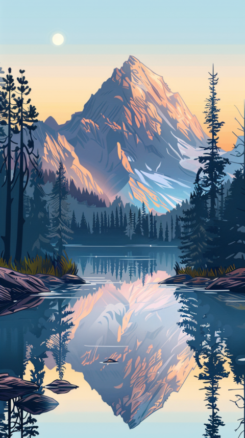 Chitrmela Mountains with beautiful lake and trees vector color a 2cc97a78 5220 4745 9fff c1c548e5fb00 3