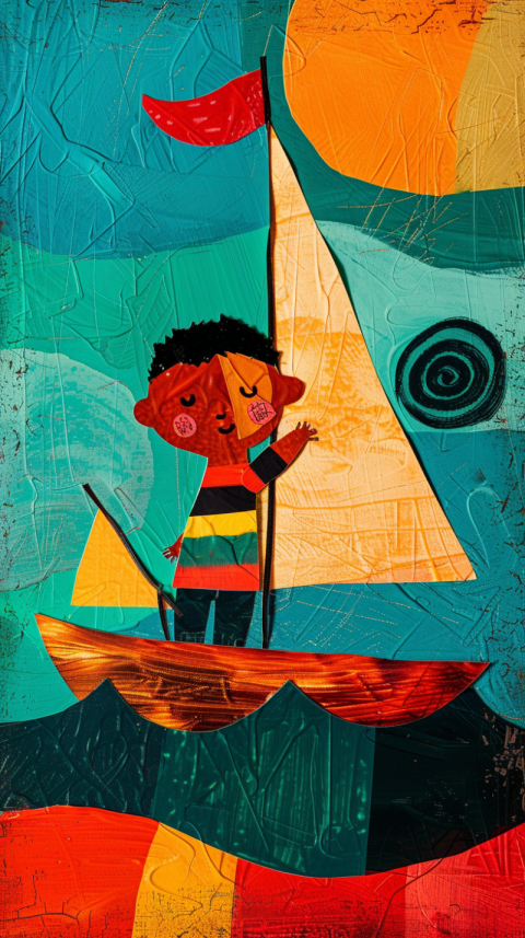 Chitrmela cute boy on a sailboat in subset painted by Maud Lewis 2d3b47d7 9ae4 446c 854c c9d572ead7b5 2