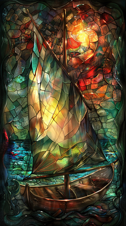 Chitrmela the sail boat is a glass stain glass in the style of r 99618db9 6e3a 4995 9c0b a2f9508f7773 0