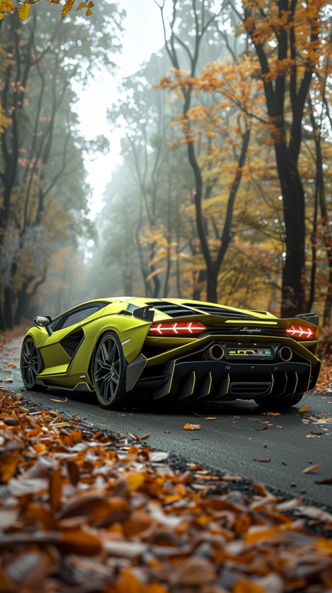 Chitrmela a neon yellow Lamborghini driving on a road in the aut e10fa7d9 6408 45bd 85ca 907cacce3f58 2