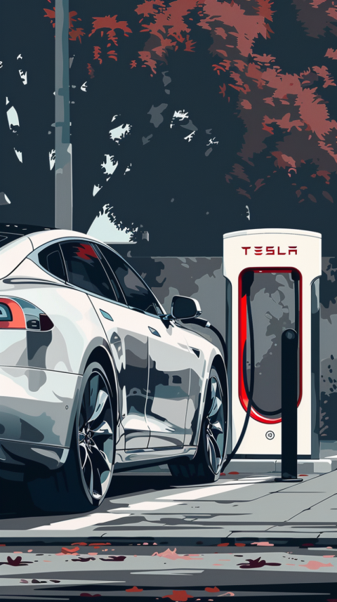 Chitrmela the silver tesla car is plugged in and charging dark w 54a08518 75d6 442b a651 0027ecb410b7 3