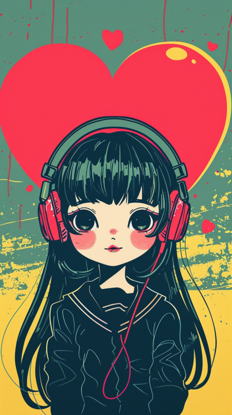 Chitrmela minimalist chibi k pop girl with headphones on giant h 32ef5d73 6cad 4520 9b5a 0b4b6108bc55 2