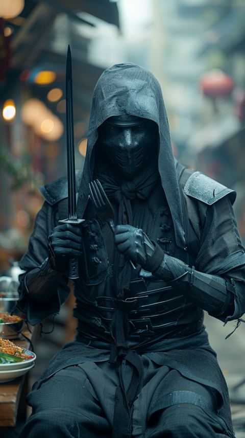 Chitrmela a ninja wielding a fork as a weapon   chaos 5   ar 916 99320714 b3f2 4077 ba3b 307ab7dfd447 2