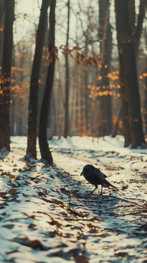 Chitrmela a vertical photo of a crow walking in the woods in win 42c22d3e 55b8 4432 8c55 0f271c91290d 1