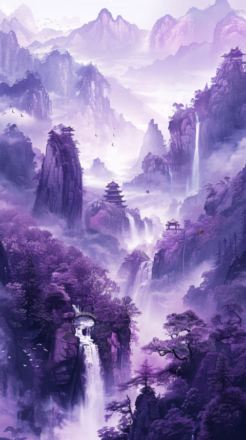 Chitrmela Light purple color tone Chinese landscape painting mou ae5b9a3c 6ddd 414a b66a ef6ccf74282e 1