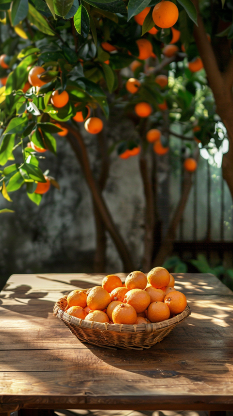 Chitrmela Table with fruits basket full of oranges and natural b 9ba75e42 c9e4 4a97 a902 5320d3d3a7c1 0
