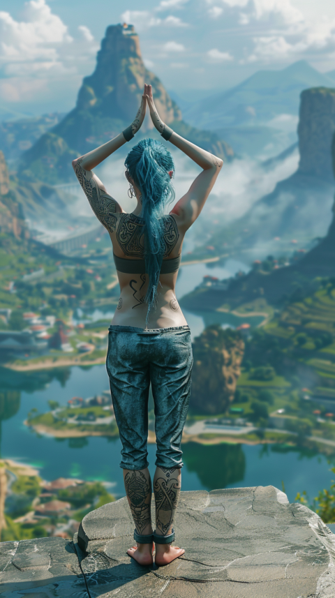 Chitrmela a realistic blue hair tattooed girl doing standing yog aa7fdaed c4e7 4207 91b7 35007bfd7274 3