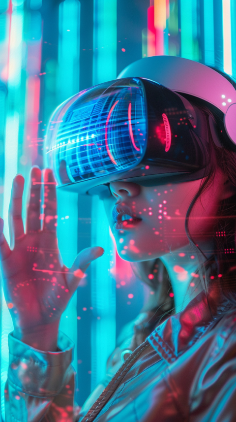 Chitrmela photoshoot of a girl wearing AR headset touching a vir 049749d3 b79e 4fb4 b8cd 103b34a18ba8 0