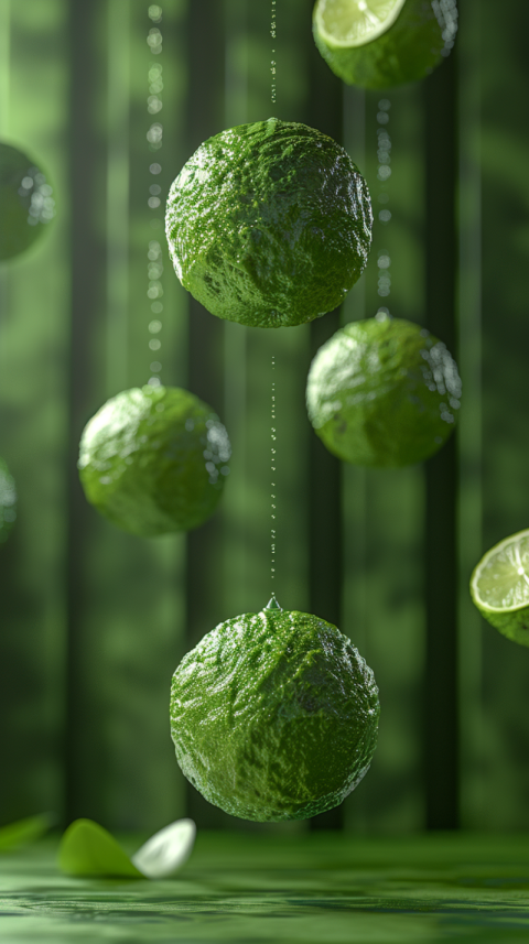 Chitrmela Ripe limes float in the air against a background with  831fee66 0cdc 4e70 bfa8 25fbc61df5e3 1