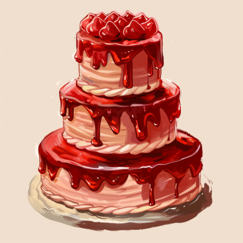 Chitrmela illustration of 3 tier cake with red frosting shiny an 60b7558f b28d 4692 84df 9468dd2c4353 3