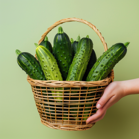 Chitrmela Holding a basket of freshly picked cucumbers Bright ba c0f1750f b7af 41fe af01 866886694371 0