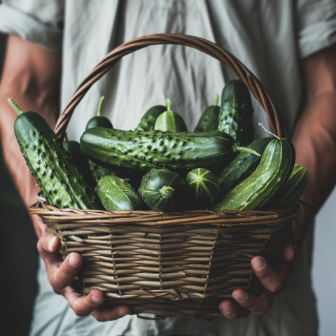 Chitrmela Holding a basket of freshly picked cucumbers Bright ba c0f1750f b7af 41fe af01 866886694371 3