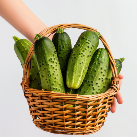 Chitrmela Holding a basket of freshly picked cucumbers Bright ba c0f1750f b7af 41fe af01 866886694371 1