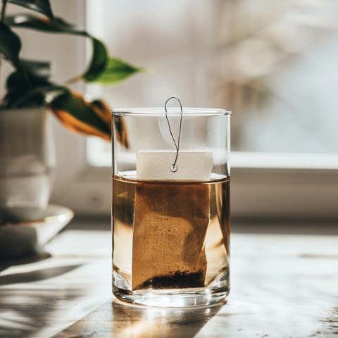 Chitrmela A tea bag of barley tea lies in a clear glass 03f8861a ef82 417b 80c9 9a2596409746 1