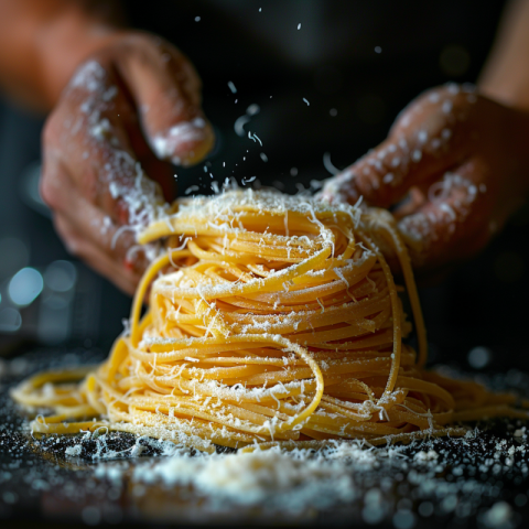 Chitrmela close hand make pasta toss on a black background befor 9955a6ad 3655 4bef 82c1 ee9531ec1304 2