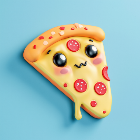 Chitrmela a kawaii pizza character on a blue background in the s c5ab6fb6 6fef 4f4b b69f 68bf68e489ad 0