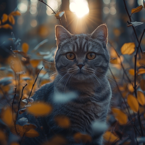 Chitrmela A British Shorthair cat in the woods in the early morn a4fe8645 4dc2 4682 80ae e36a2f695192 0