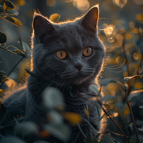 Chitrmela A British Shorthair cat in the woods in the early morn a4fe8645 4dc2 4682 80ae e36a2f695192 1